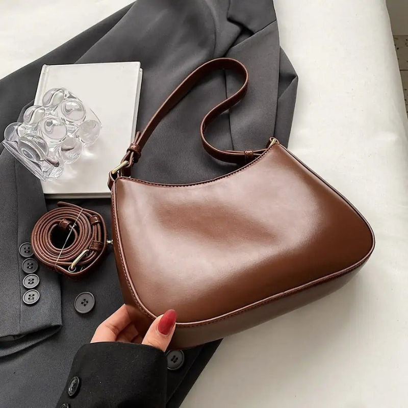 Women’s Shoulder Bag with Detachable Strap and Gold Details