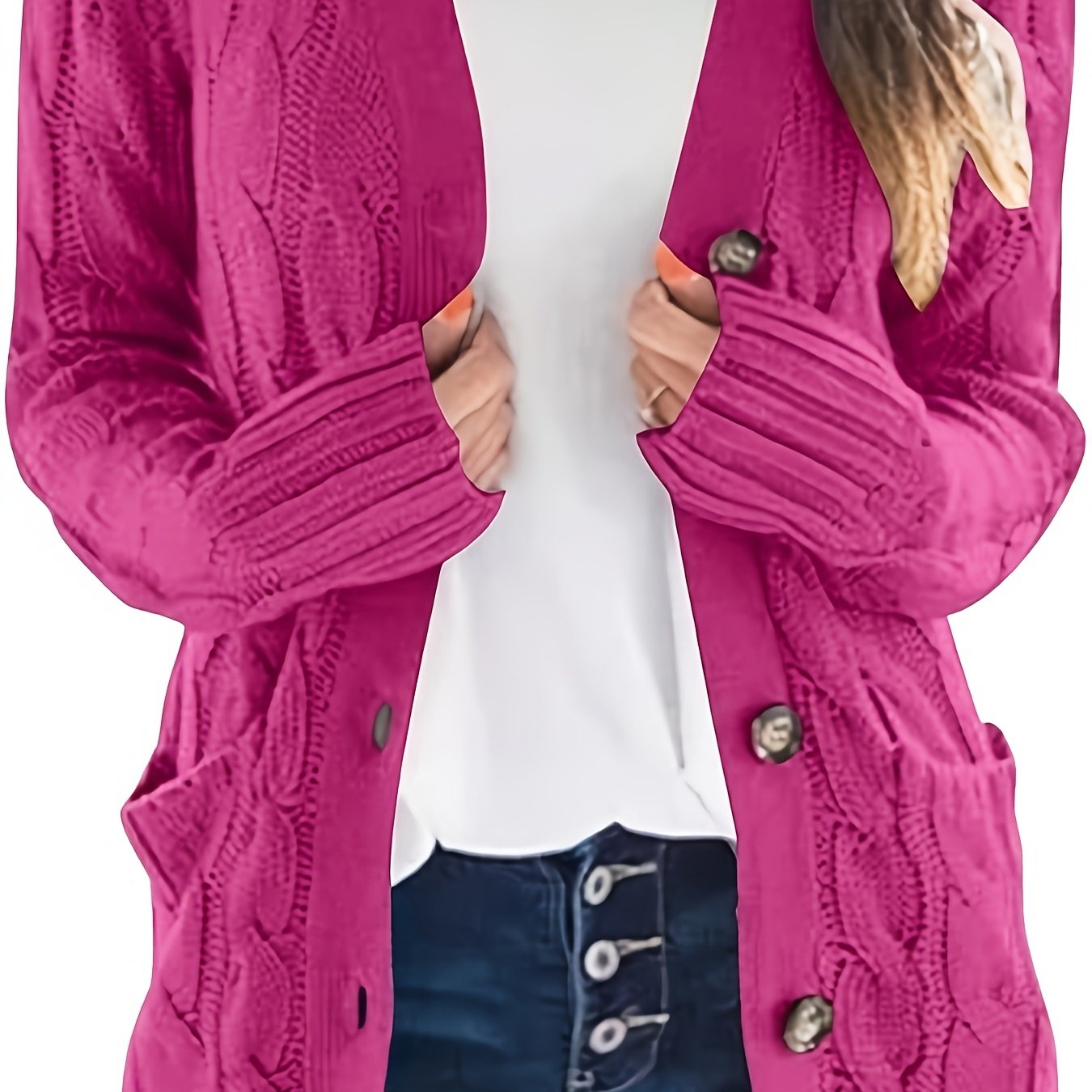 Warm Women’s Cable-Knit Cardigan with Buttons