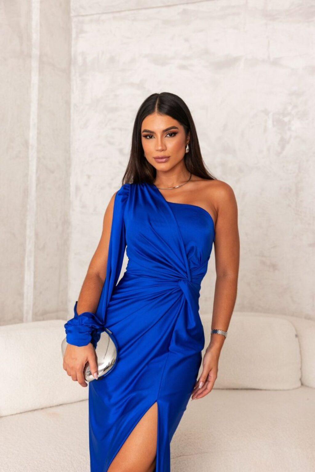 Satin Maxi Dress for Women with One-Shoulder Design and Slit