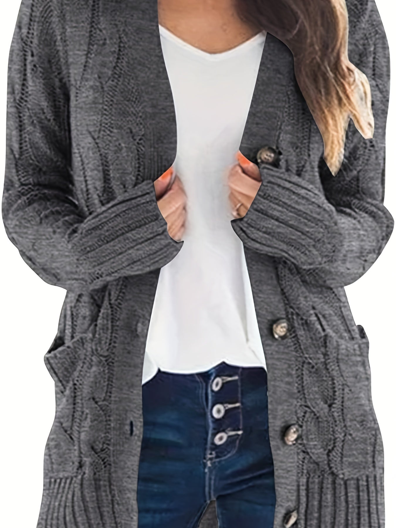 Warm Women’s Cable-Knit Cardigan with Buttons