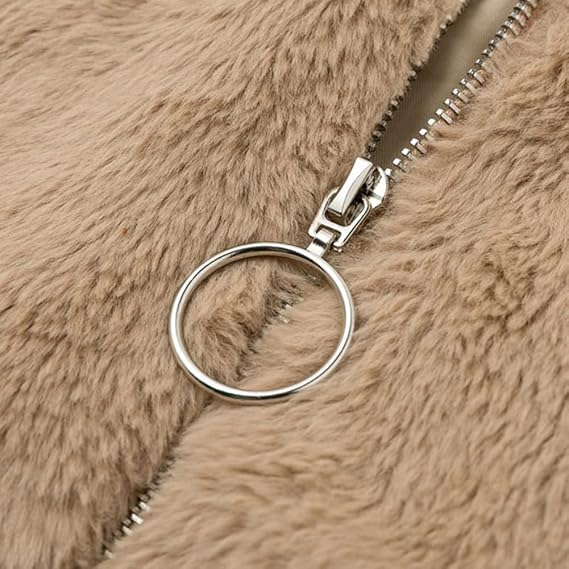 Teddy Fleece Winter Jacket for Women with Zipper and High Collar