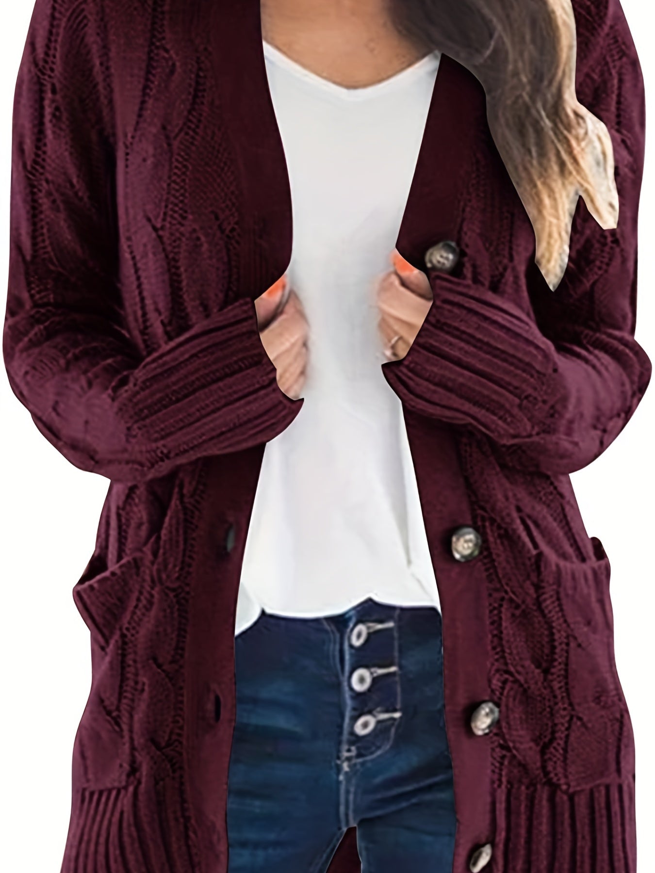 Warm Women’s Cable-Knit Cardigan with Buttons