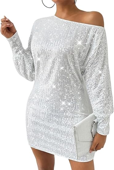 Sparkling Sequin Mini Dress with Off-Shoulder Look