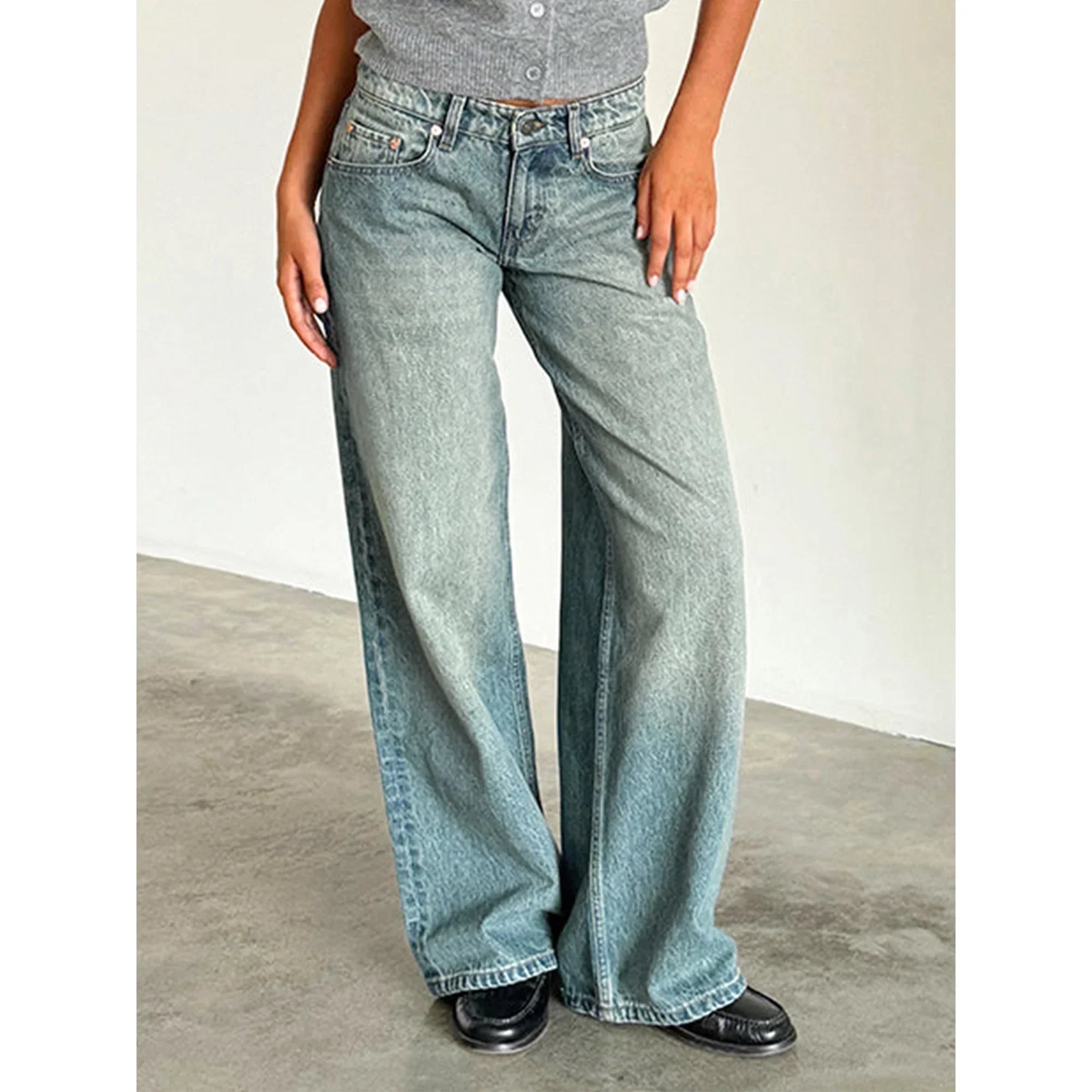 Women’s Stretch Low-Waisted Jeans with Wide Legs