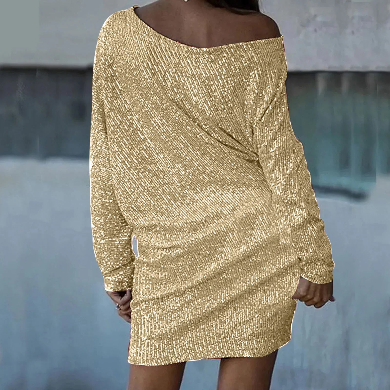 Sparkling Sequin Mini Dress with Off-Shoulder Look