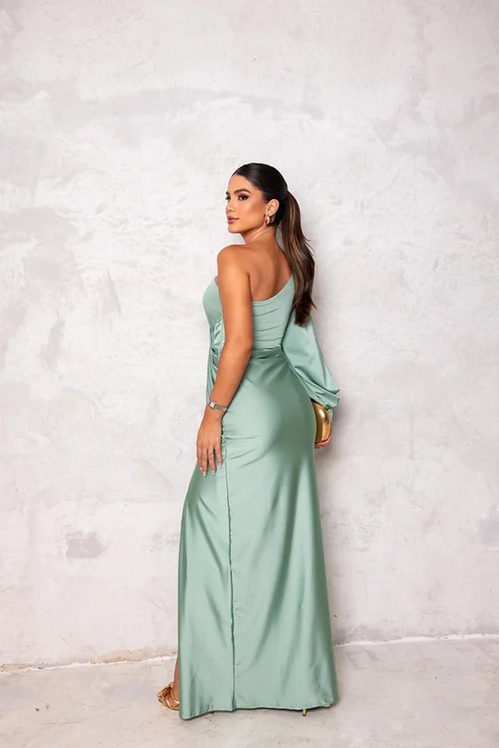 Satin Maxi Dress for Women with One-Shoulder Design and Slit