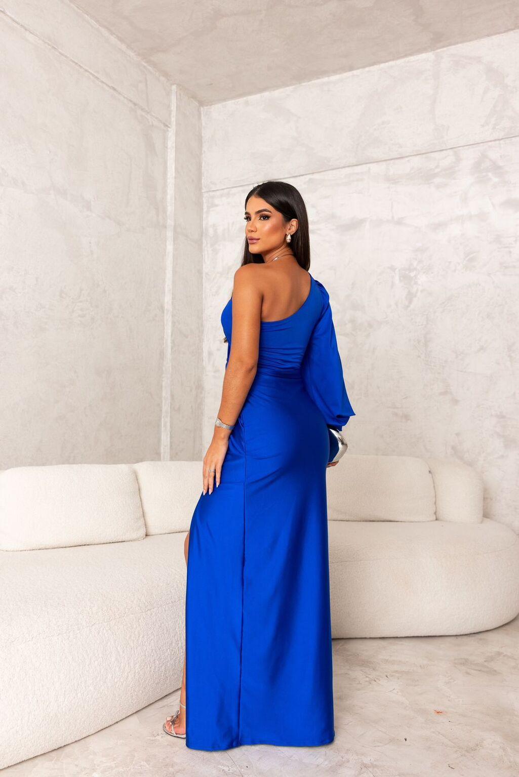 Satin Maxi Dress for Women with One-Shoulder Design and Slit
