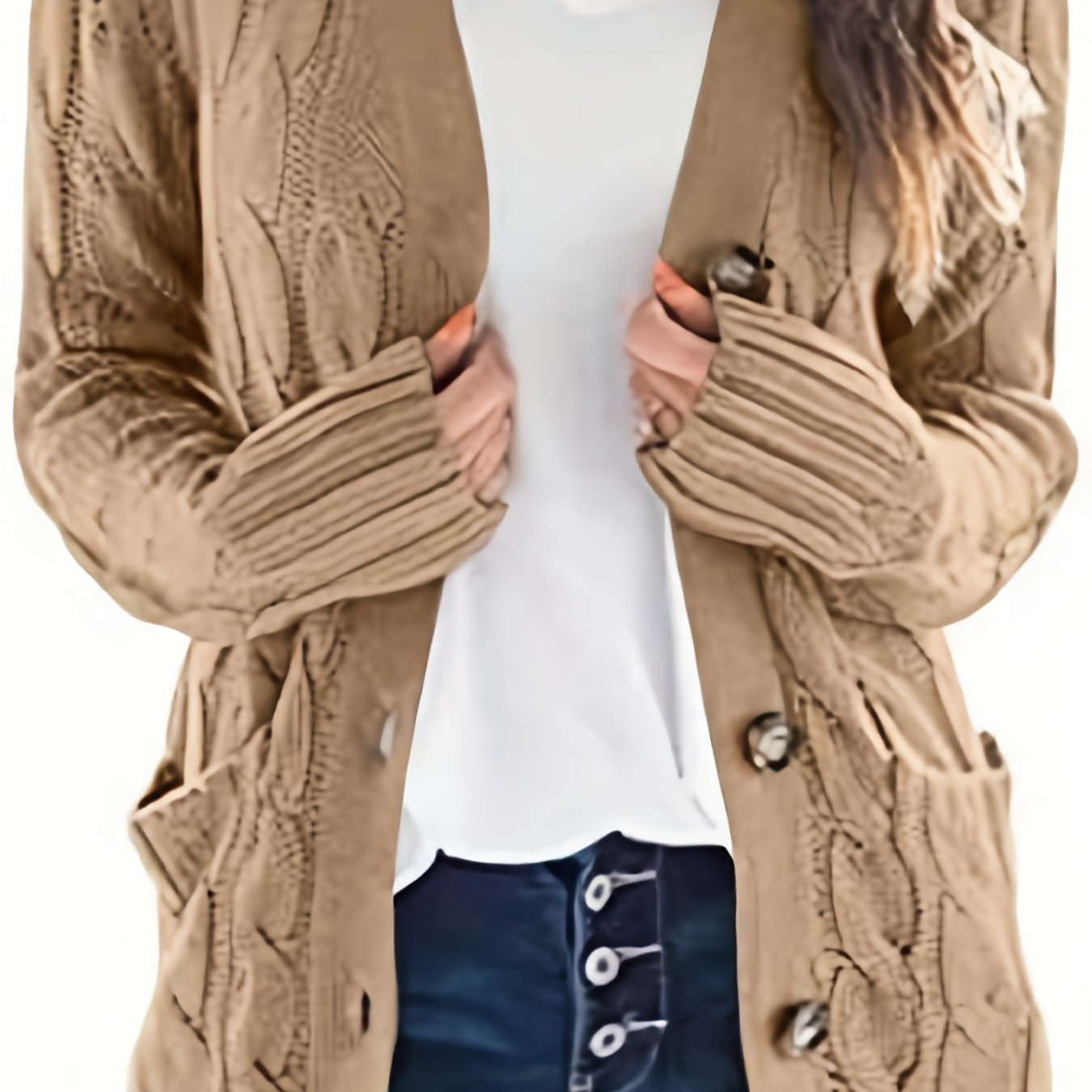 Warm Women’s Cable-Knit Cardigan with Buttons