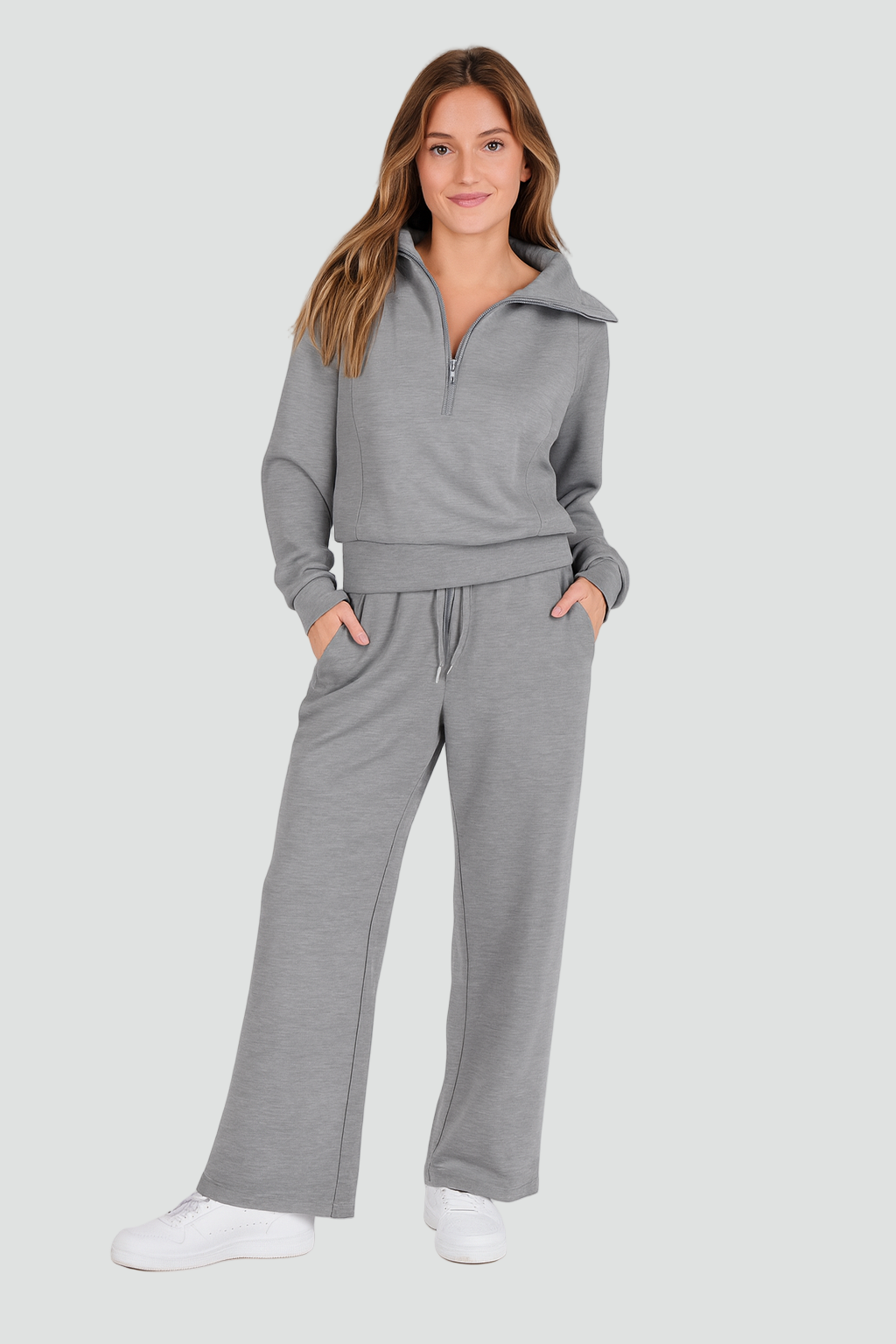 Relaxed and Comfortable Loungewear Set with Half-Zip Sweater
