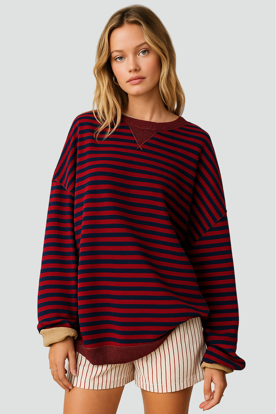 Relaxed Oversized Striped Women’s Blouse with Long Sleeves