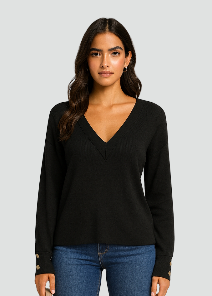 Soft Women’s V-Neck Sweater with Long Sleeves