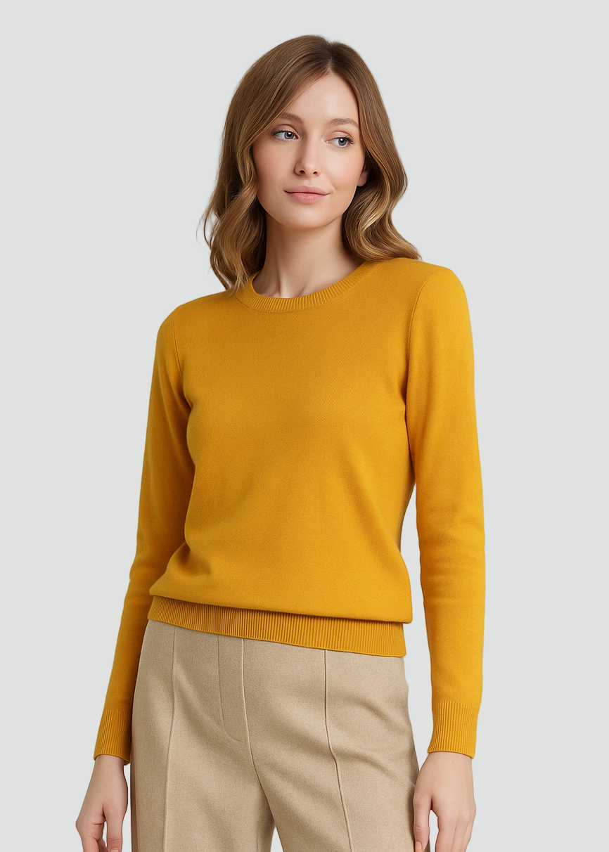 Soft Women’s Wool Sweater with Long Sleeves and Round Neck