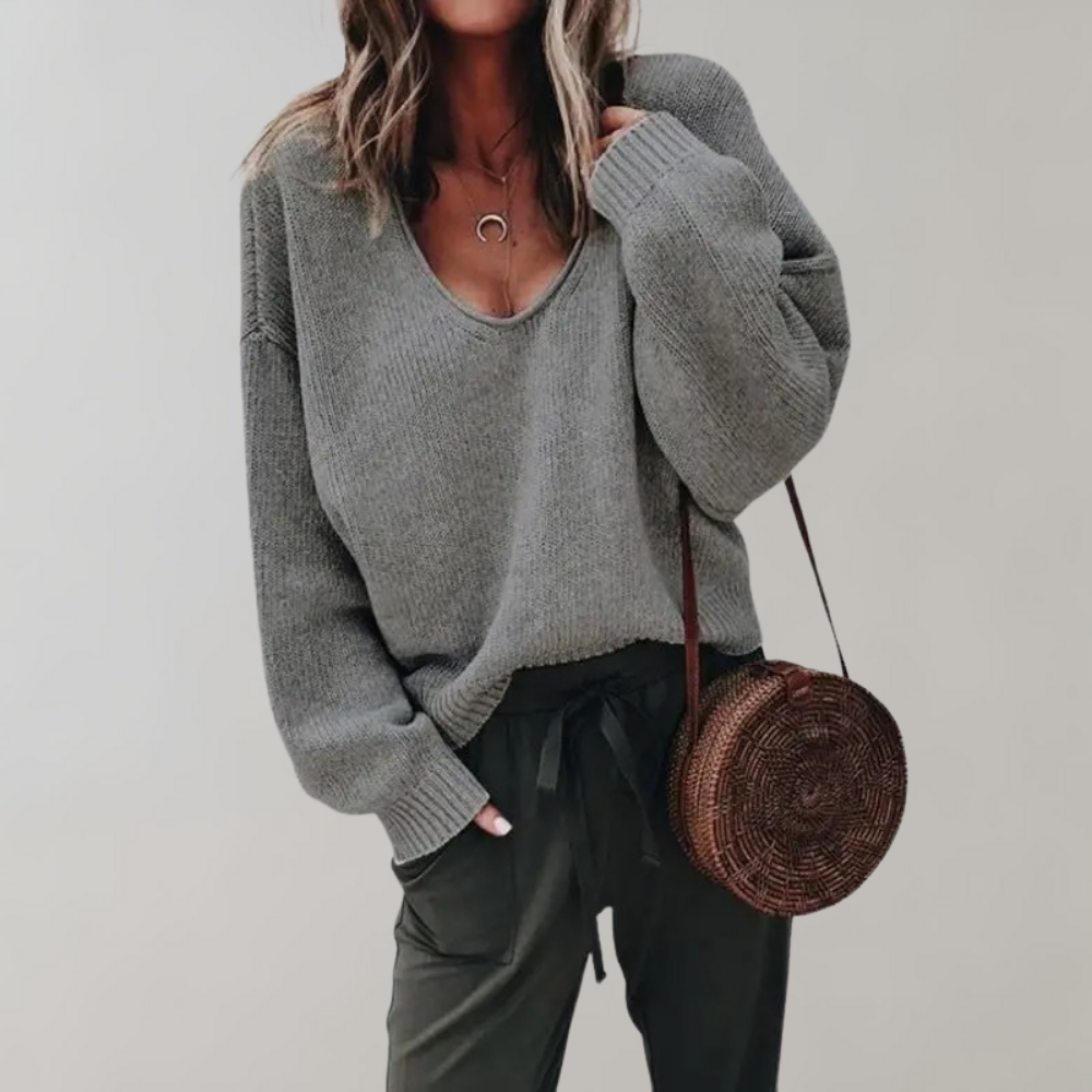 Loose-Knit Women’s V-Neck Sweater