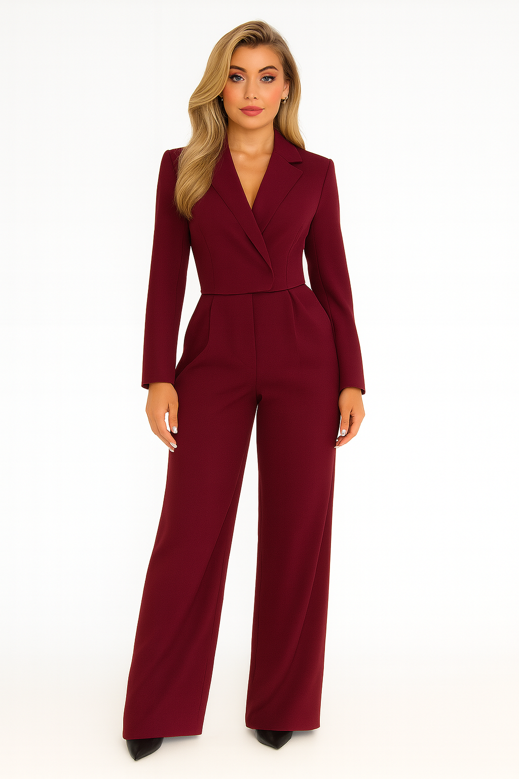 Women’s Jumpsuit with Blazer-Inspired Collar and Wide Legs