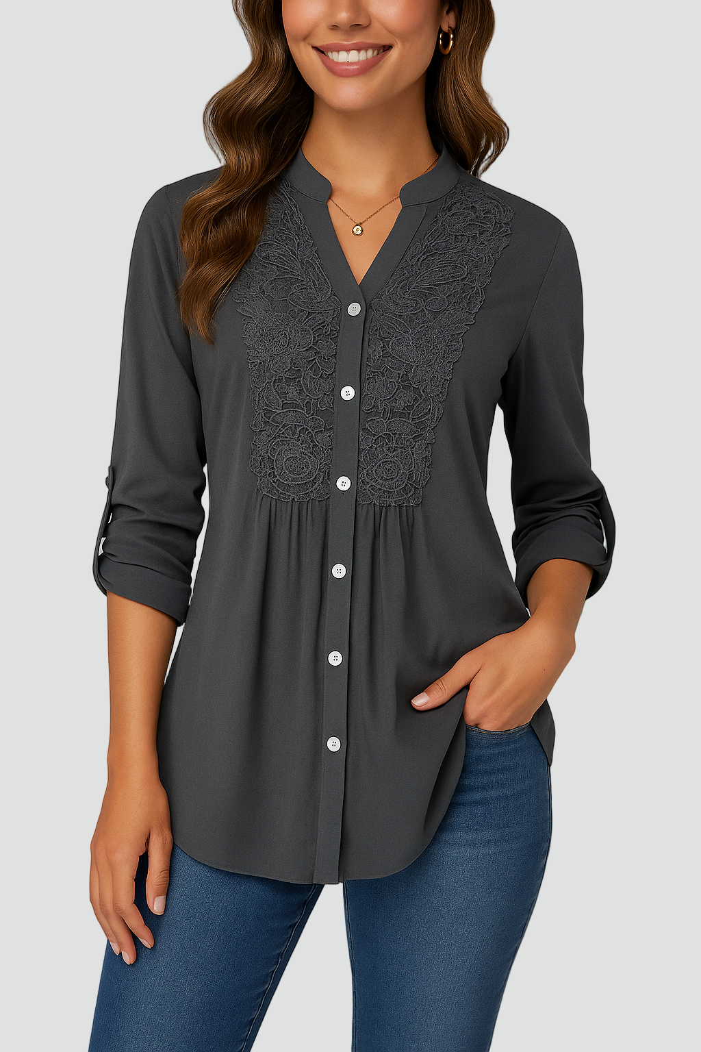 Elegant Women’s Tunic Blouse with Lace Detail