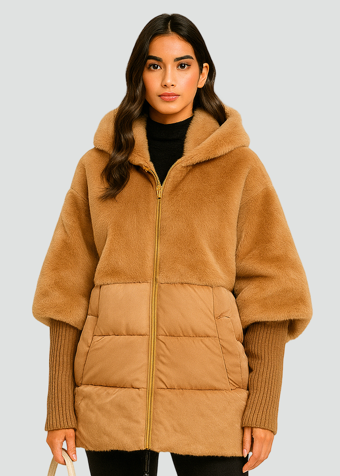 Cozy Women’s Puffer Coat with Hood and Teddy Lining