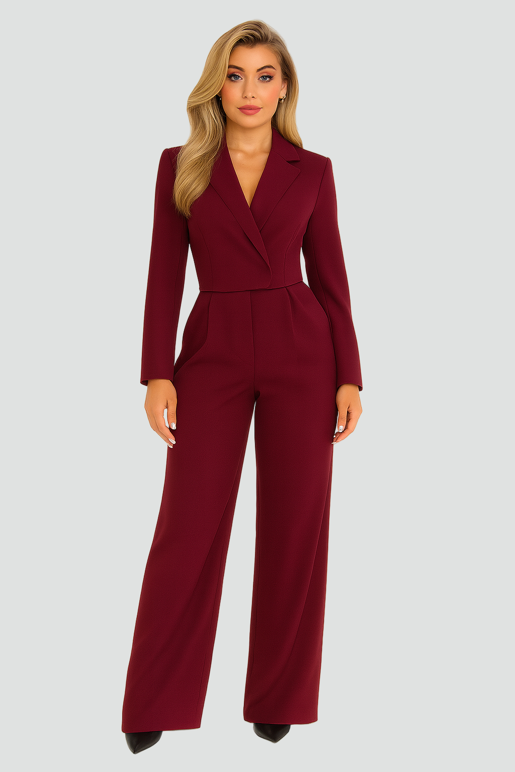 Women’s Jumpsuit with Blazer-Inspired Collar and Wide Legs
