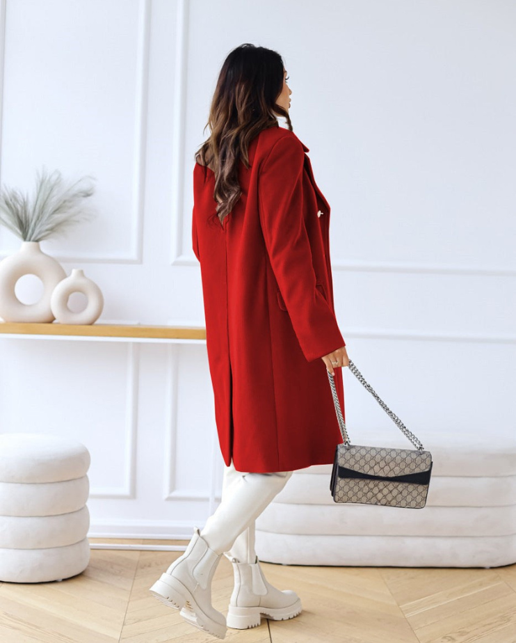Elegant Long Tailored Wool Coat for Women with Button Detailing