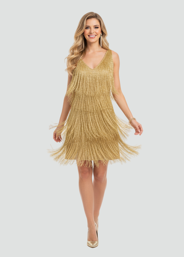 Elegant Women’s Mini Dress with Playful Fringe Details