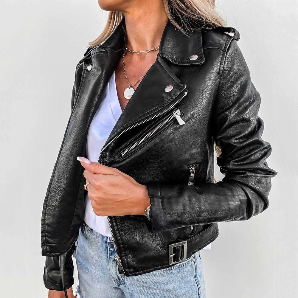Classic Leather Biker Jacket for Women