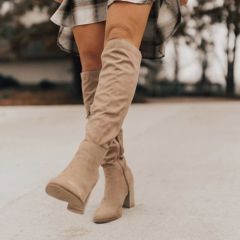 Knee-High Boots for Women with Heel and Side Zipper