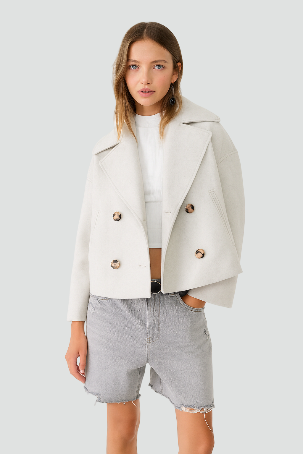 Short Women’s Wool-Blend Coat with Double-Breasted Buttons