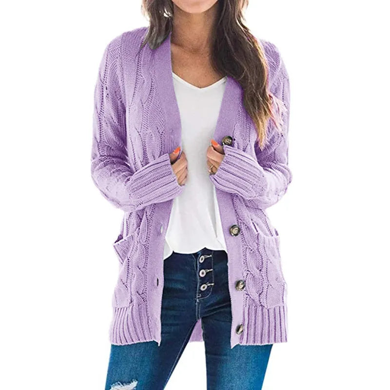 Warm Women’s Cable-Knit Cardigan with Buttons