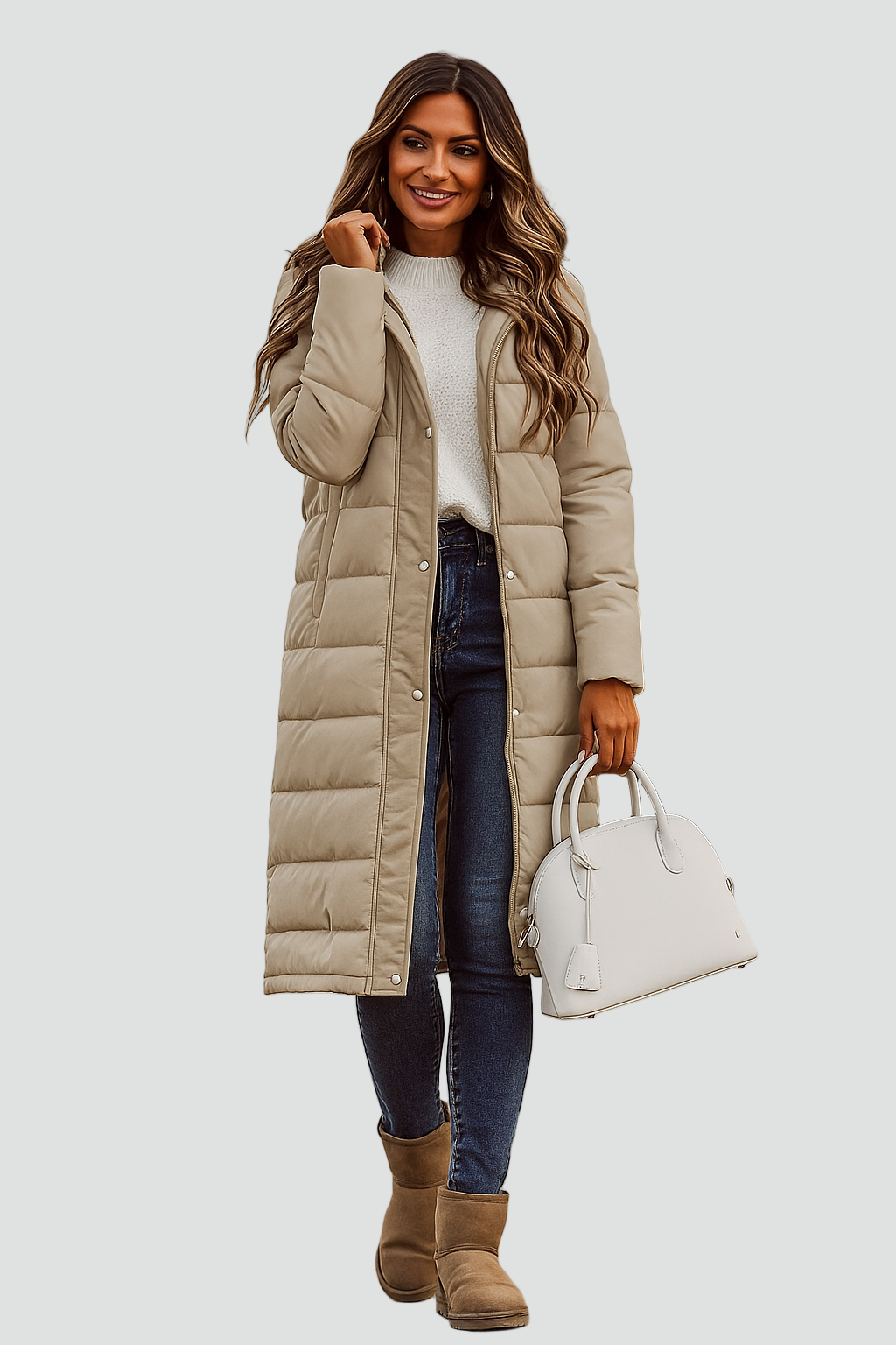 Long Warmly Lined Women’s Hooded Puffer Coat