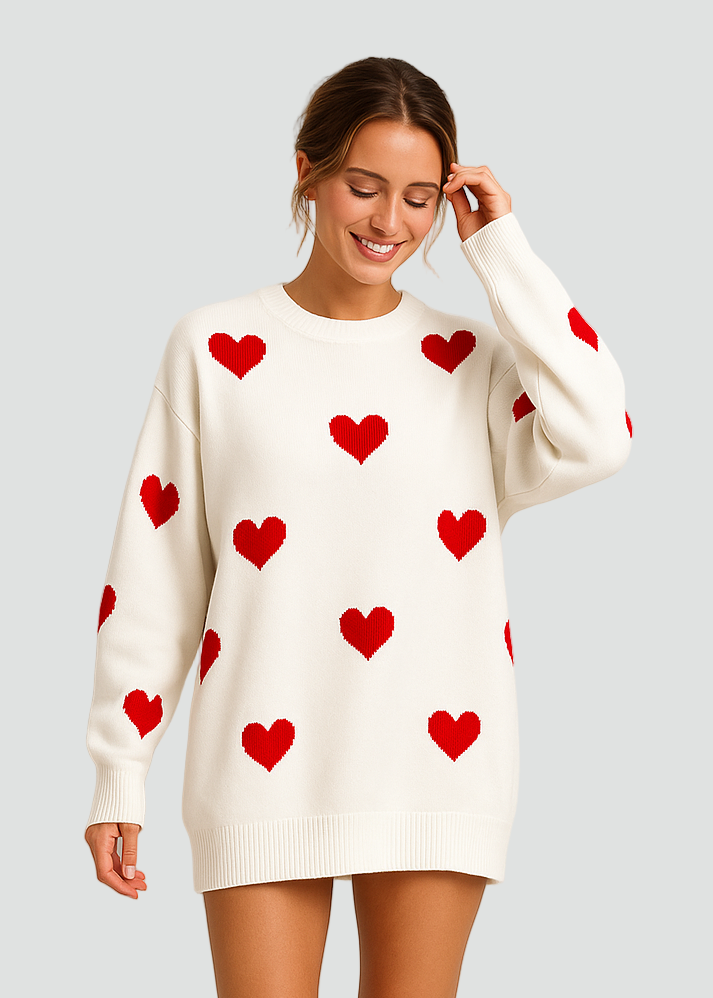 Luxurious Oversized Sweater with Heart Print
