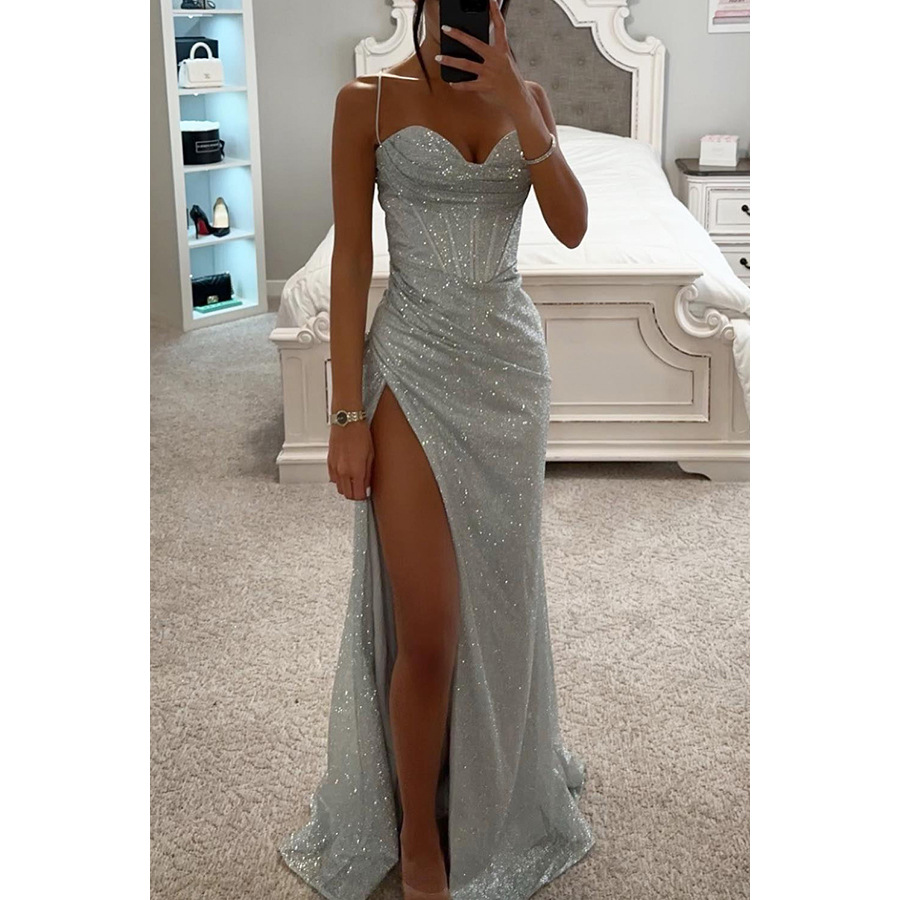 Elegant Women’s Satin Maxi Dress with Slit