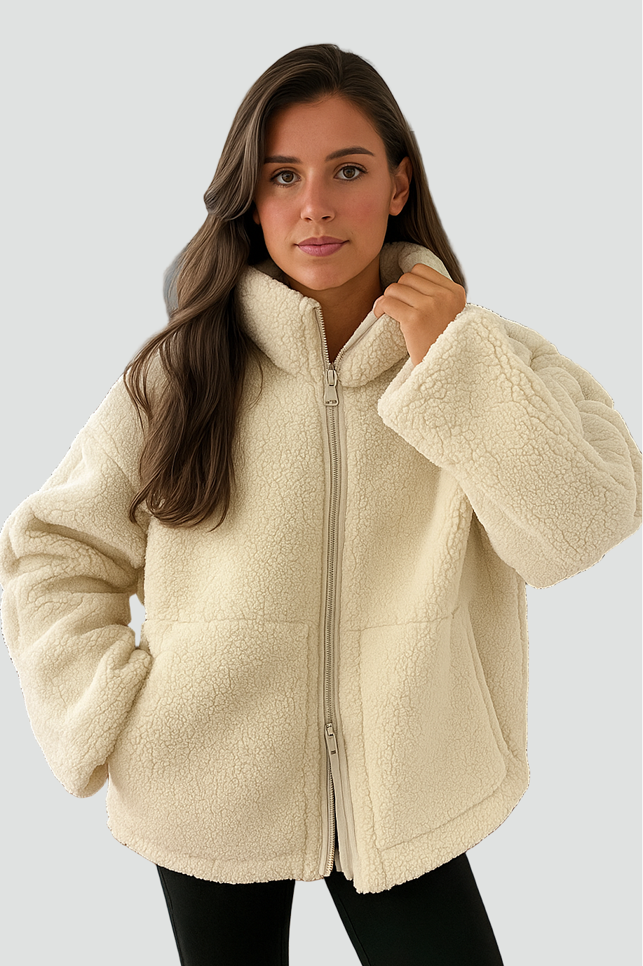 Oversized Women’s Teddy Jacket with Zipper and High Collar for Winter