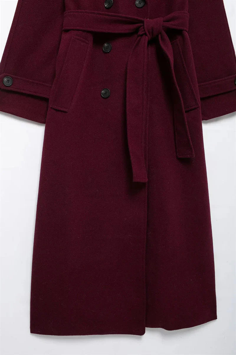 Elegant Long Burgundy Coat for Women
