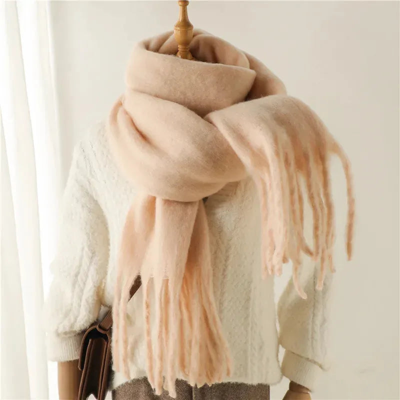 Long Elegant Women’s Winter Scarf with Fringe Detailing