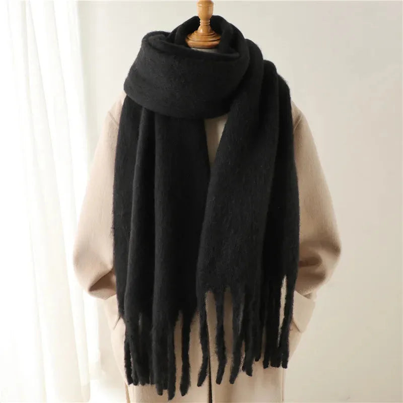 Long Elegant Women’s Winter Scarf with Fringe Detailing
