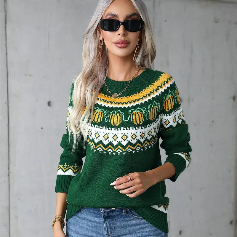 Knitted Winter Sweater for Women with Scandinavian Pattern