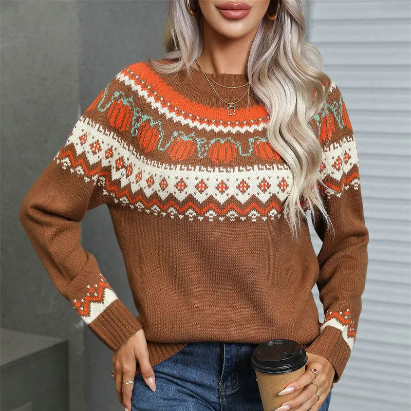 Knitted Winter Sweater for Women with Scandinavian Pattern