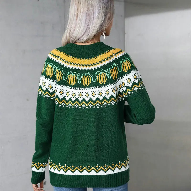 Knitted Winter Sweater for Women with Scandinavian Pattern