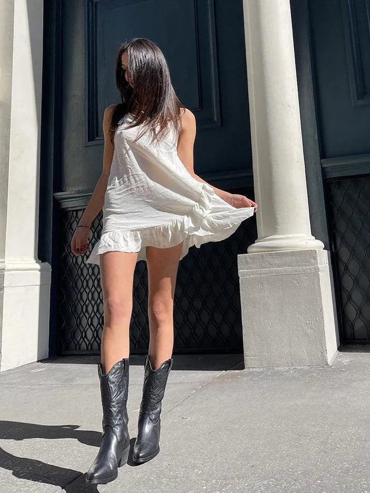 Mid-Calf Cowboy Boots for Women with Zipper and Pointed Toe