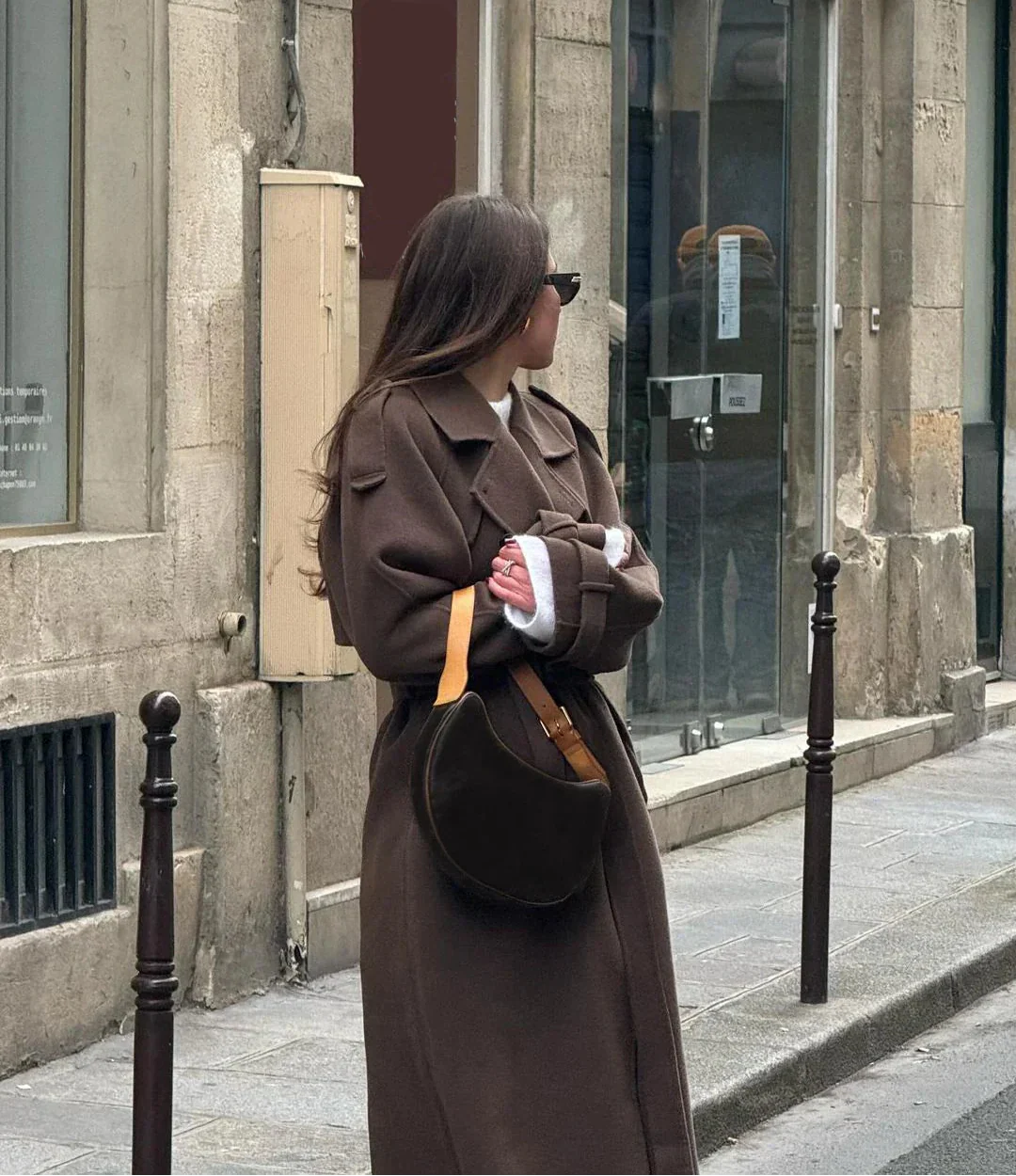 Brown Long Women’s Coat with Double-Breasted Closure