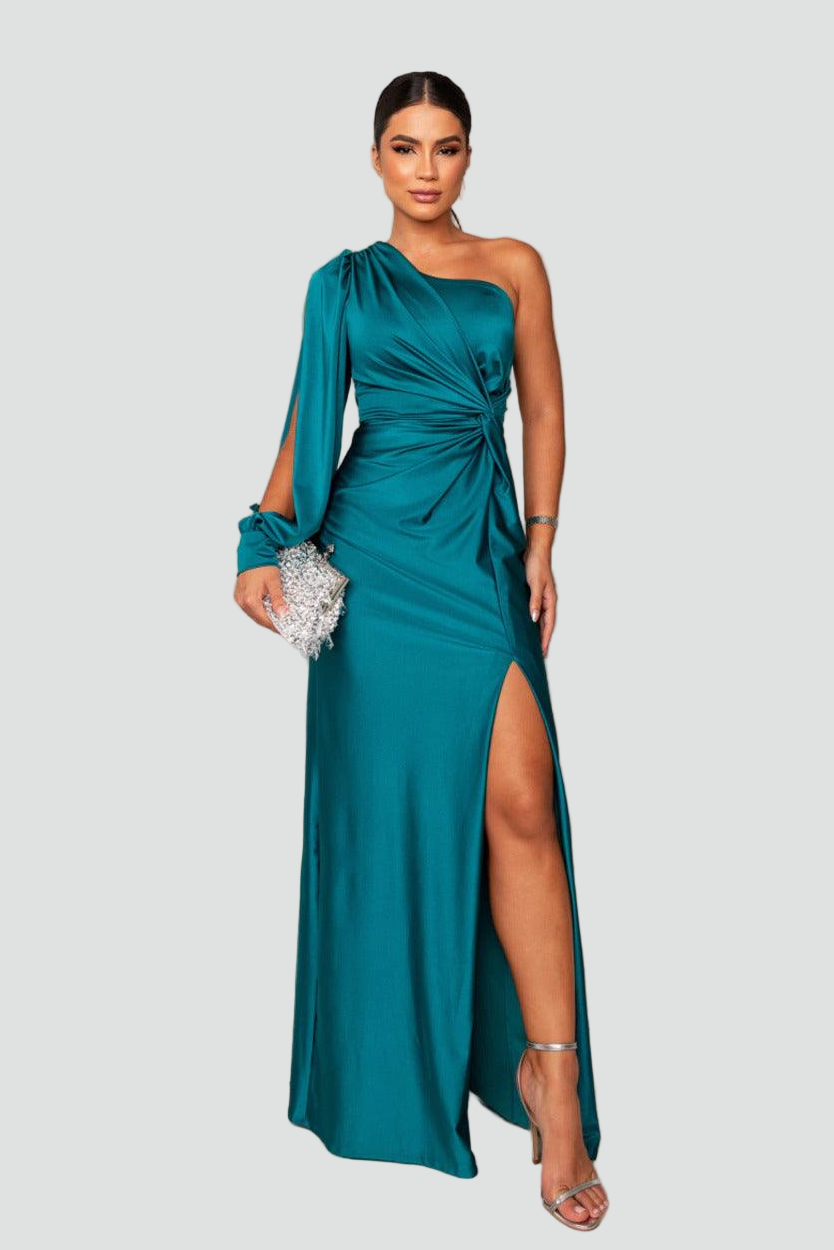Satin Maxi Dress for Women with One-Shoulder Design and Slit
