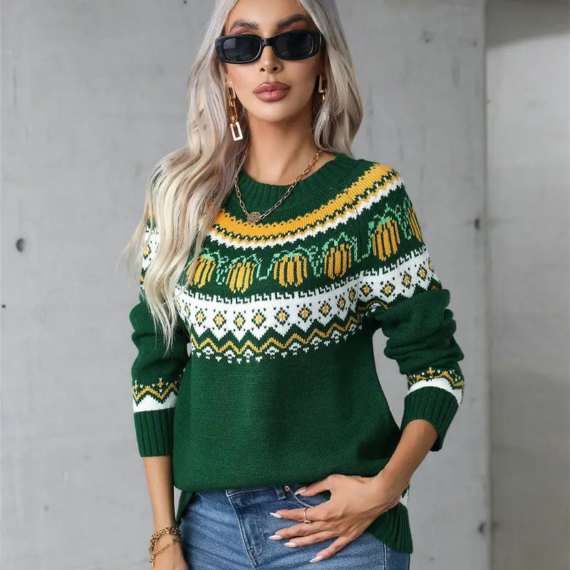 Knitted Winter Sweater for Women with Scandinavian Pattern
