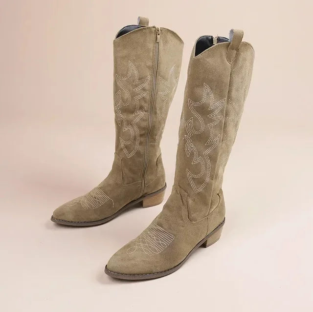 Embroidered Western Cowboy Boots with Low Heel for Women