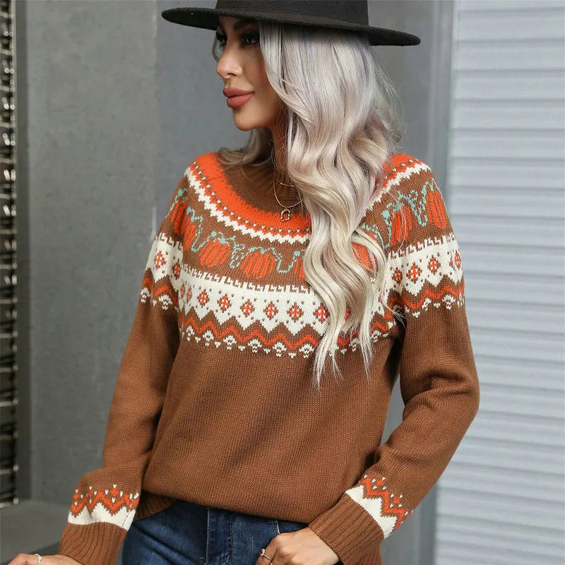 Knitted Winter Sweater for Women with Scandinavian Pattern