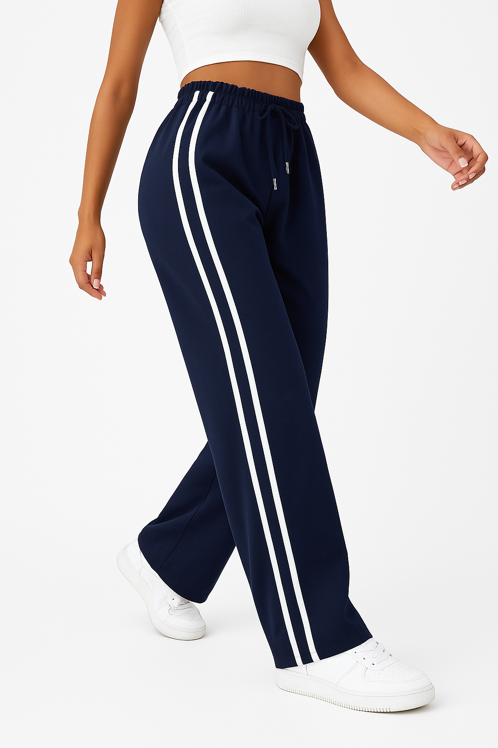 Sporty and Comfortable Women’s Pants with High Waist and Stripes