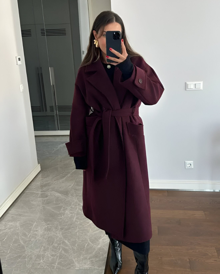 Elegant Long Burgundy Coat for Women