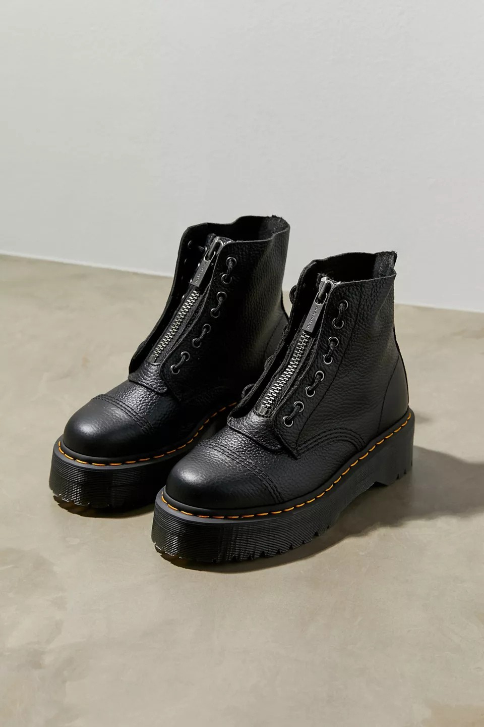 Black Women’s Combat Boots with Platform Sole and Front Zipper