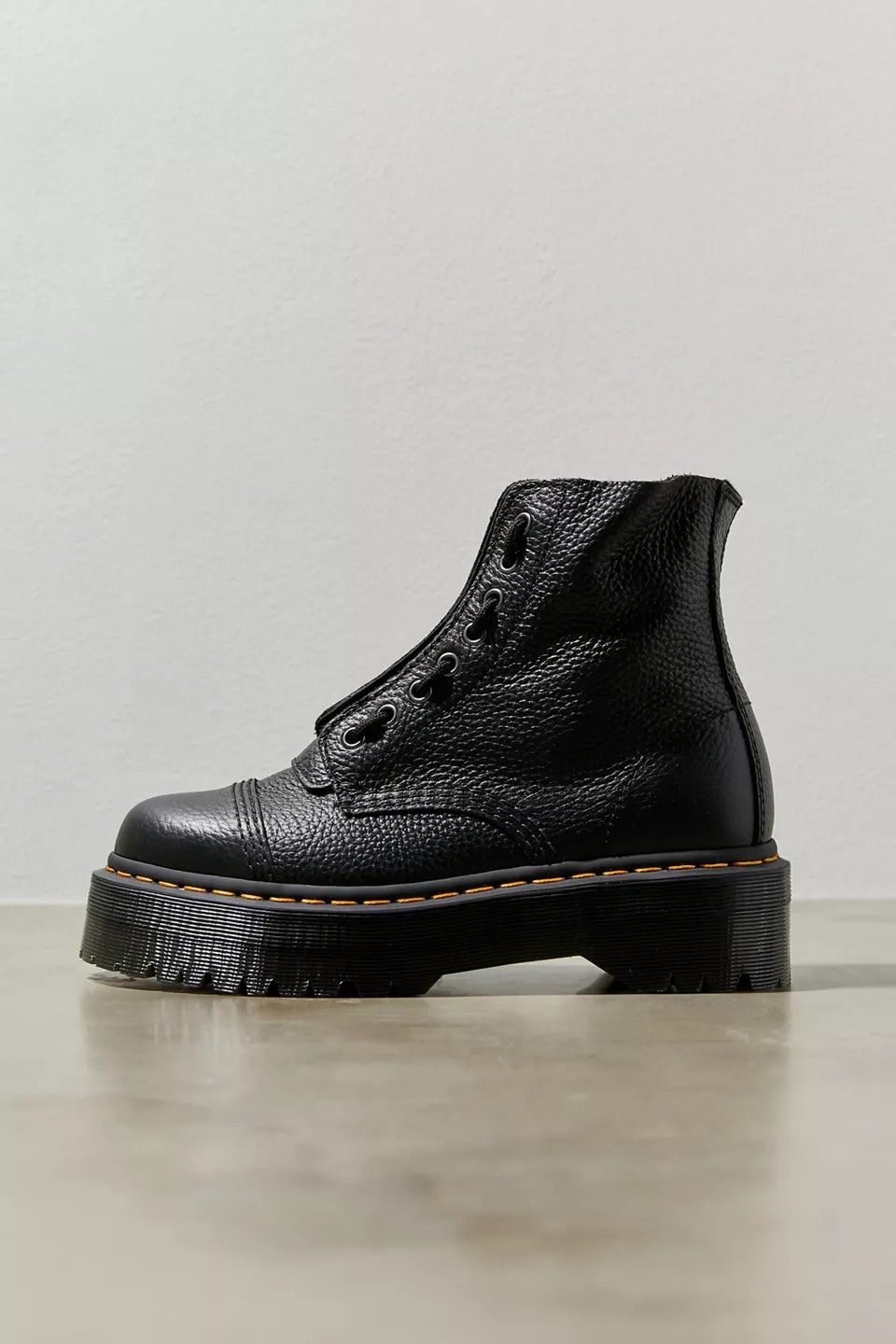 Black Women’s Combat Boots with Platform Sole and Front Zipper