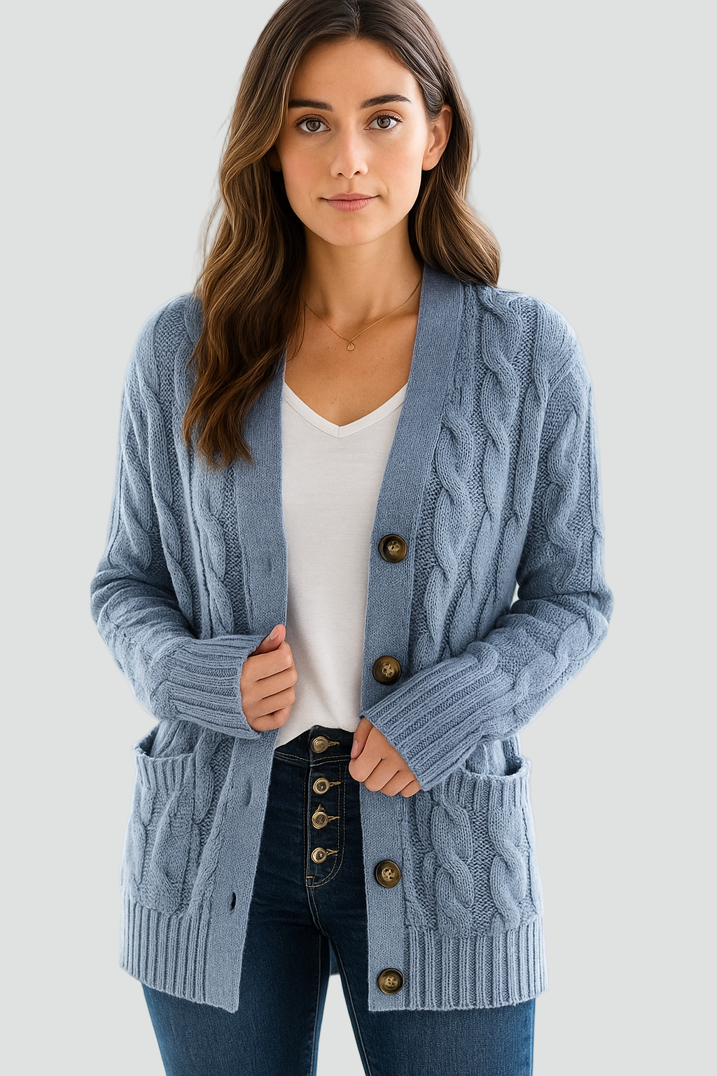 Warm Women’s Cable-Knit Cardigan with Buttons