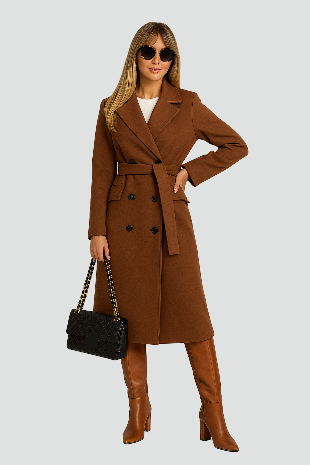 Warm Trench Coat with Belt for Women