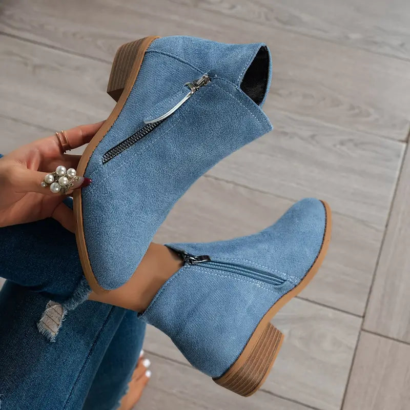 Trendy Women’s Suede Ankle Boots with Heel